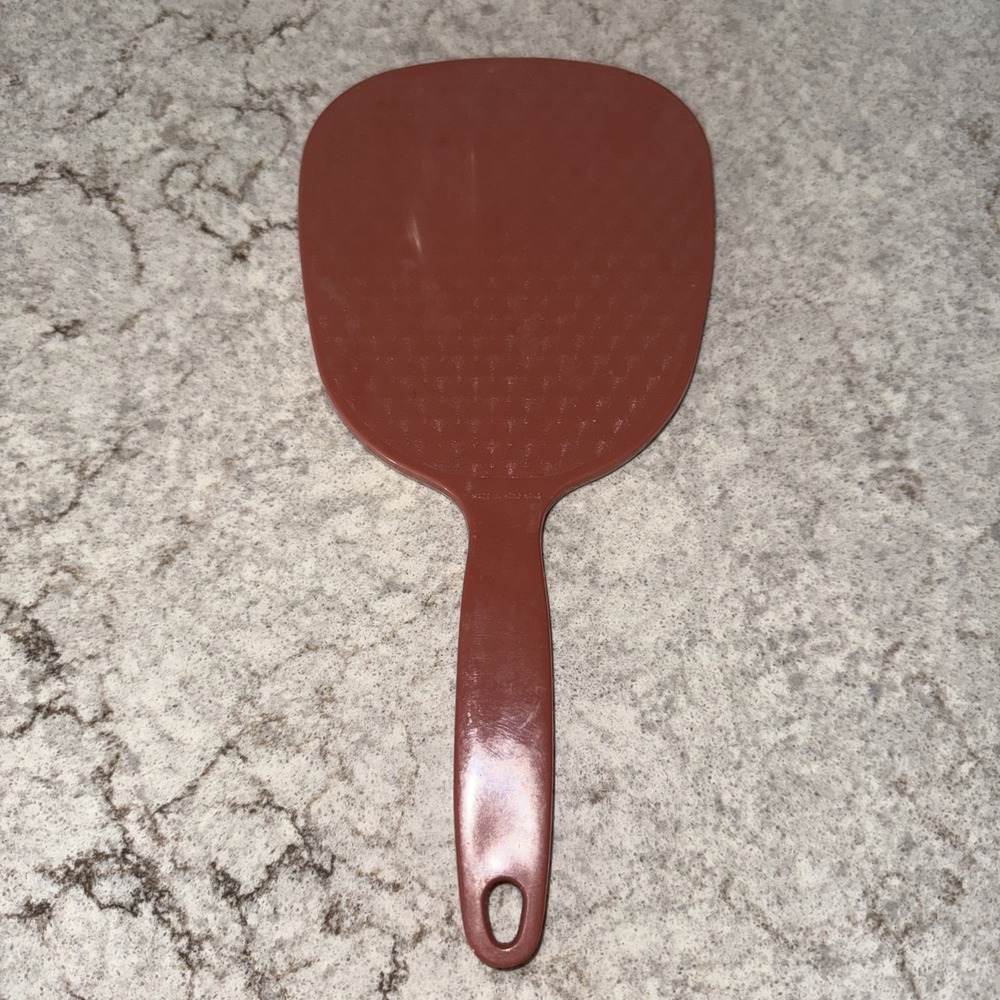 Vintage Hand Held Mirror Mauve Pink Textured Plastic 11 Inch